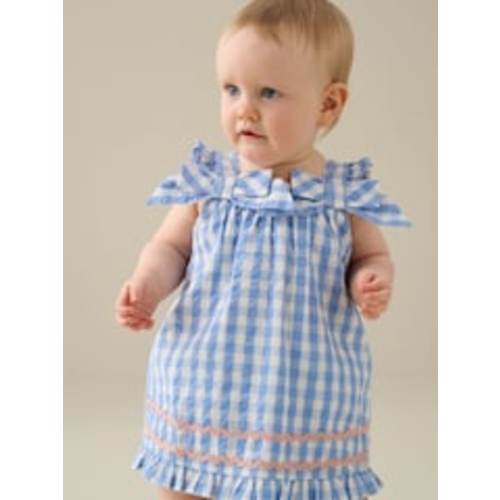 Angel & Rocket Blue Alora Gingham Ric Rac Bloomer Dress from Next USA- 3-6 Months