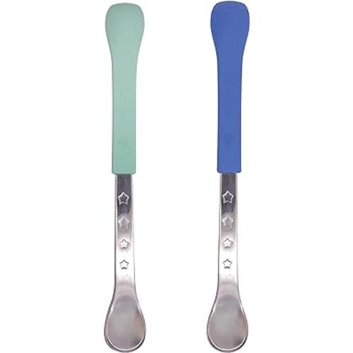 Nuby 2-in-1 Hot Safe Feeding Spoons - (2-Pack) Spoons for Babies 6+ Months - Blue and Aqua