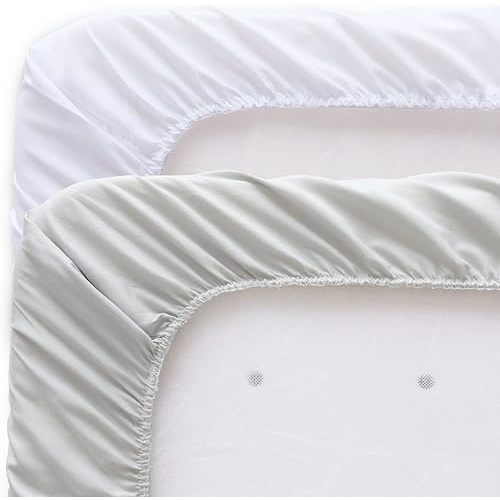 Baby Bassinet Sheets 4 Pack Compatible with 33 x 20 Mika Micky, Baby Delight, Dream On Me and Other Rectangle Bassinet Mattress, Ultra Soft & Skin Friendly, Washer & Dryer, Grey and White