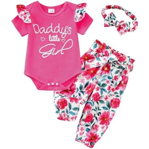 AMAWMW Baby Girl Clothes Set Daddys Little Girl Ruffle Romper Top Camouflage Pants Newborn Infant Baby Girl Outfit