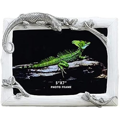 5x7 Inch Lizard Resin Picture Frame - Mother & Baby Wildlife Design, Decorative Tabletop Photo Display, Unique Home Décor Art