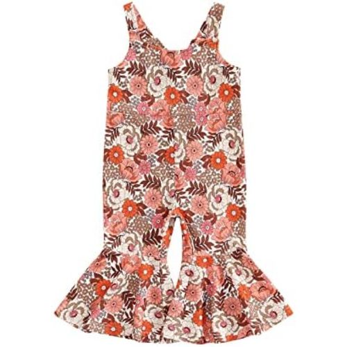 Emmababy Baby Girl Bell Bottoms Romper Toddler Floral Overalls Suspender Flare Pants Sleeveless Strap Jumpsuit Fall Clothes