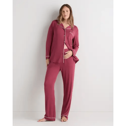Bamboo Jersey Maternity Long Sleeve Pajama Set - Maternity in Faded Maroon