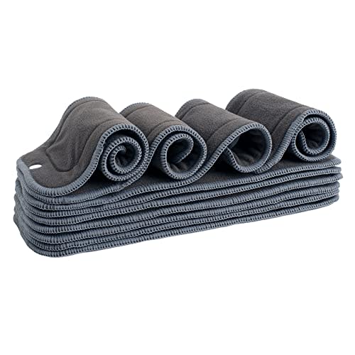 10 Pack Charcoal Cloth Diaper Inserts with Snap - 5 Layers - Reusable and Absorbent - 13" x 5" Perfect for Any Diaper - Nora's Nursery