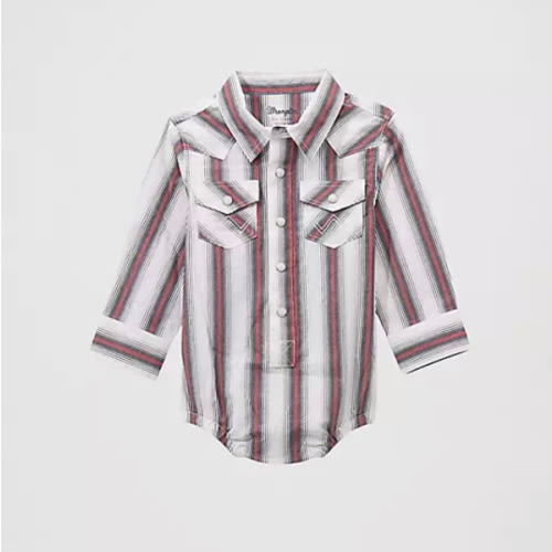 Baby Boy's Long Sleeve Western Snap Bodysuit | Brushpopper Red Stripe | Wrangler®