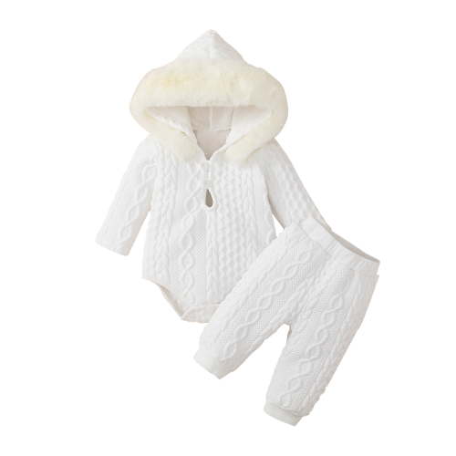 MINKIDFASHION Baby Clothing Sets Girls Hooded Long Sleeve Romper and Pants Outfit White 6-9 Months