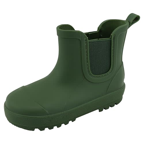BEARPAW Toddler and Kids' Chelsea Rain Boots, Waterproof Rubber Rainboot, Girls/Boys Light Water Shoes for Muddy Park/Hiking - Hunter Green, Size 5T