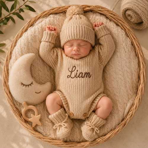 Personalized Baby Name Romper,Embroidered Knit,Custom Newborn Coming Home Outfit,Baby Shower Gift,Personalized Outfit,Gender Neutral