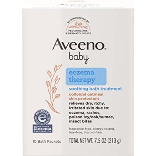 Aveeno Baby Eczema Therapy Soothing Bath Treatment for Relief of Dry, Itchy & Irritated Skin, Made with Natural Colloidal Oatmeal, Fragrance-, Paraben-, Steroid- & Tear-Free, 10 ct