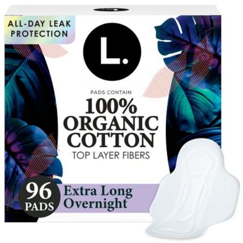 L. Organic Cotton Top Layer Ultra Thin Pads - Overnight Absorbency - 96ct