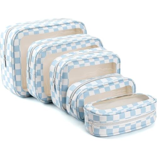 5PCS Diaper Bag Organizer Pouch Set, TSA Approved Toiletry Bag，Clear Waterproof TPU Makeup Bag Set Travel Organizer Bags for Women and Kids