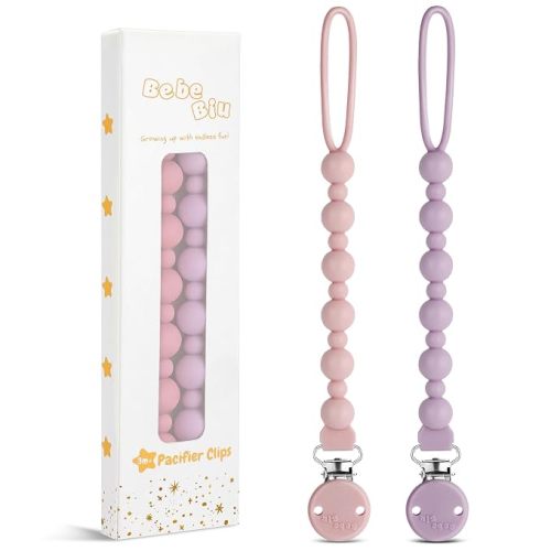 2 Pack Pacifier Clips, One-Piece Silicone Pacifier Clip, 100% Food-Grade Silicone Pacifier Holder (Pale Mauve/Blush)