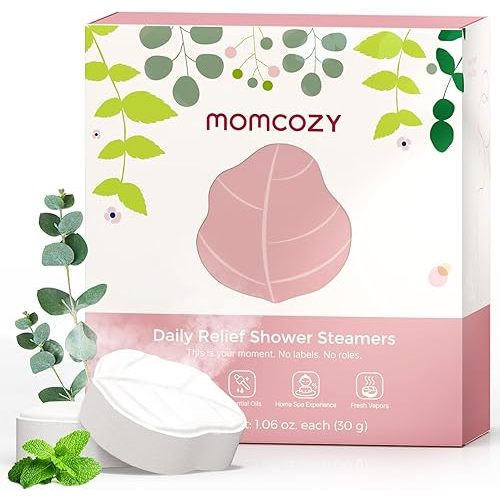 Momcozy 14 Pack Shower Steamers Spa Gifts - Eucalyptus Leaf Shape, with Natural Peppermint & Eucalyptus Essential Oil for Relaxation, Long-Lasting, Thoughtful Birthday and Holiday Gifts for Her/Him