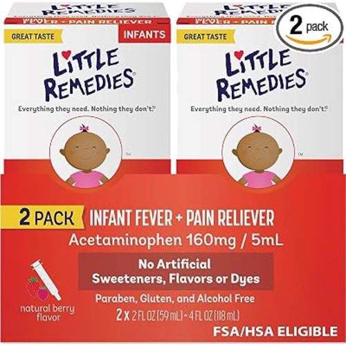 Little Remedies Infant Fever & Pain Reliever, Natural Berry, 2 Fl Oz, 2 Pk | Pain Reliever with Acetaminophen, Baby Medicine with No Artificial Sweeteners, Flavors or Dyes, Accurate Accusafe Dosing