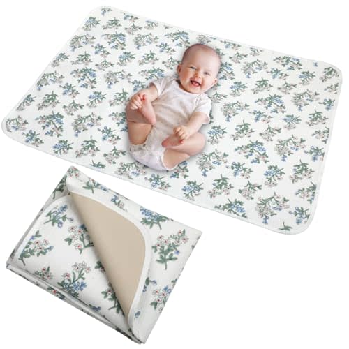 Baby Diaper Changing Pad,Large Waterproof Portable Changing Mat,19.7"x25.6" | 100% Muslin Cotton and Wipeable PU Leather, Reversible 2-in-1, Foldable Changing Pad Linner for Travel