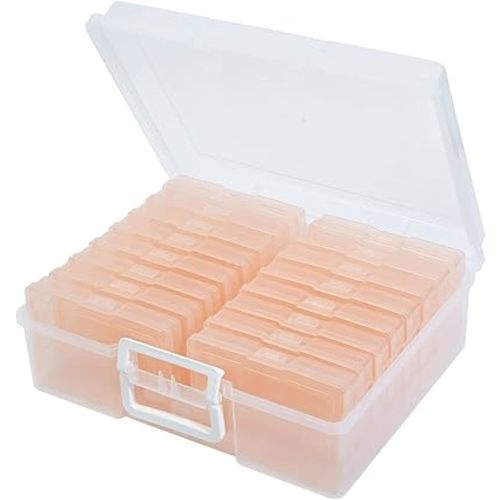 4" x 6" Photo Storage Case with Handle, 16 Inner Photo Organizer Keeper, Extra Large Storage Picture Boxes, Seed Storage, Transparent Craft Keeper (Pink)
