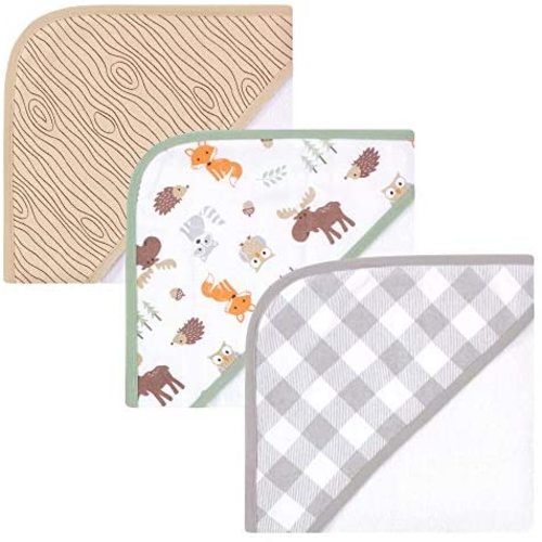 Hudson Baby Unisex Baby Cotton Rich Hooded Towels, Woodland, One Size