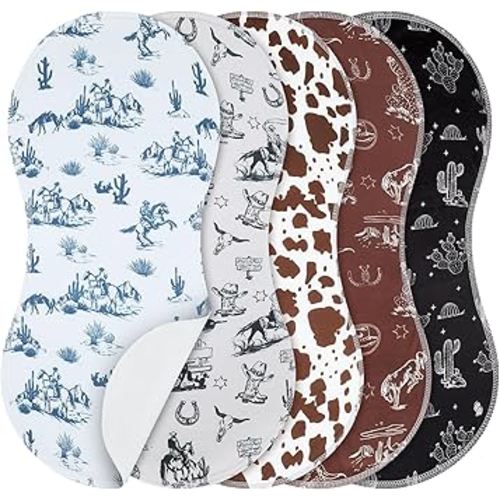 5 Pack Vintage Western Baby Burp Cloths Soft Absorbent Burping Rags for Newborns 19"x9" Spit up Cloths for Boy Girl Newborn Baby Shower Registry Gifts Set Nursery Decor
