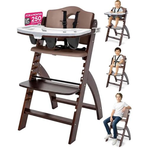 Beyond Junior Y High Chair - Mahogany Wood - Soft Mocha