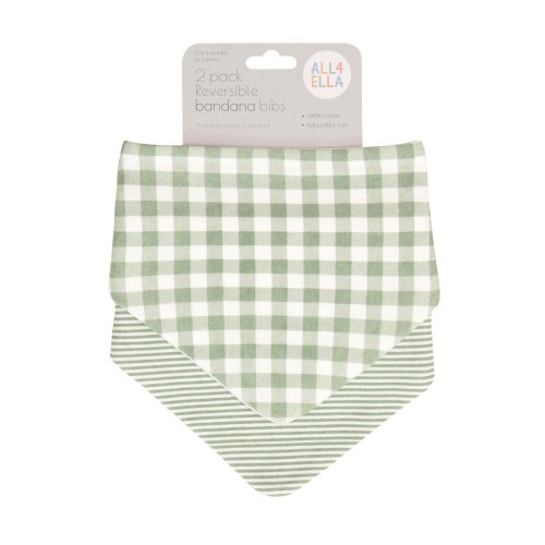 All4Ella-Bandana Bibs - Gingham Sage-2 Pack