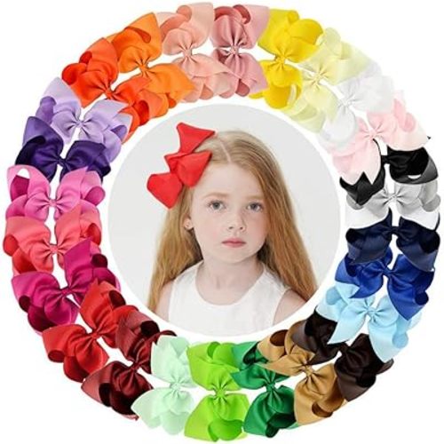 25PCS Big 6 Inch Hair Bows for Girls Grosgrain Ribbon Toddler Hair Accessories with Alligator Clips for Toddlers Baby Girls Kids Teens