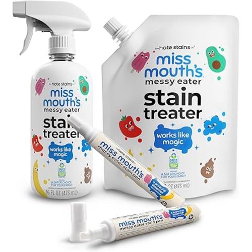Miss Mouth's Messy Eater Stain Treater 16oz Bottle and Refill and 2 Pack To Go Instant Stain Remover Pen Bundle