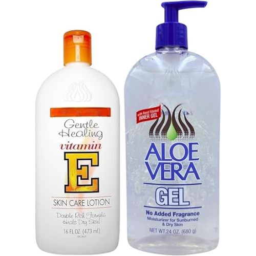 Aloe Vera Gel (24 oz) + Vitamin E Lotion (16 oz) – Soothe & Moisturize Duo for Dry, Irritated, Sunburned Skin