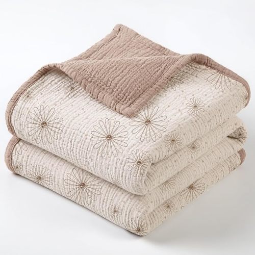 lulumoon Muslin Quilt Blanket, Crib Blanket for Baby and Toddler,47x47 Inches(Sand Daisy)