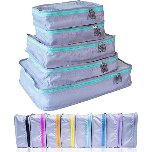MUMI Packing Cubes - 5 Compression Packing Cubes for Travel, Luggage Organizer Bags for Suitcases, Carry-On, Duffle or Backpack – Mesh, Waterproof Bags for Clothes, Kids & Travel Accessories - Aqua