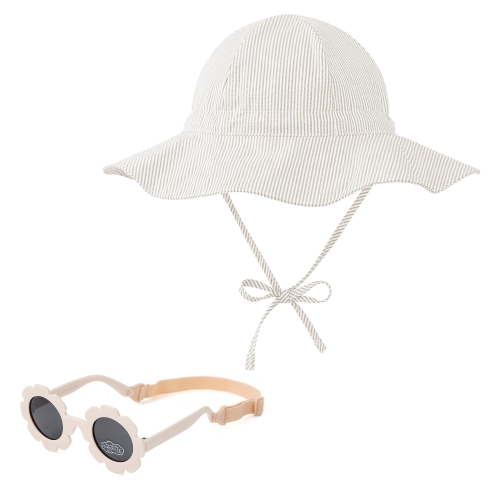 UPF 50+ Baby Sun Hat Toddler with Sunglasses Adjustable Baby Bucket Hat Beach Hat for Baby Boys Girls Hats Outdoor Infant Sun Hats for Newborns Toddlers 0-6 Months
