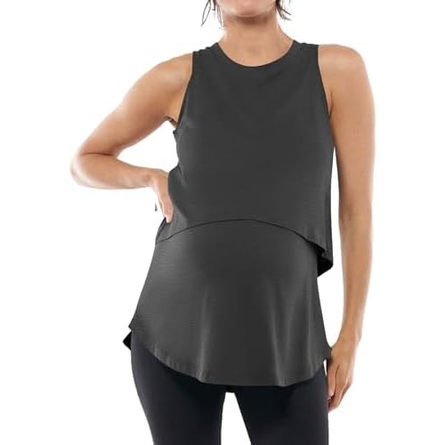 Tankaneo Womens Summer Maternity Nursing Tank Tops Sleeveless Double Layer Breastfeeding Shirt Pregnancy Clothes