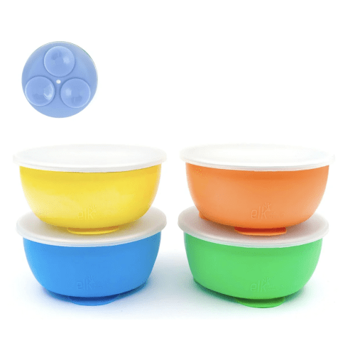 Stainless Steel Bowl with Silicone Suction Sleeve + Lids