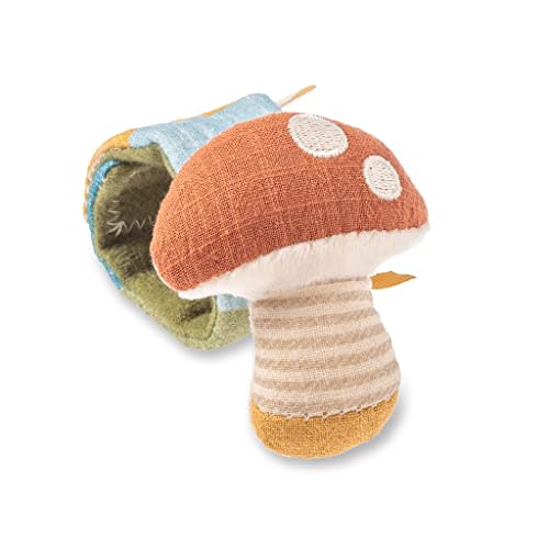 Itzy Ritzy - Itzy Bitzy Rattle, Wearable Wrist Rattle for Babies 0 Months and Up - Baby Rattle Toy with Textured Ribbon, Made with Natural Cotton (Mushroom)