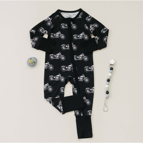 Bamboo Zip Romper | Born to Ride Black – Witching Hour Baby