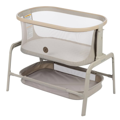 Maxi-Cosi Iora Baby Bassinets Bedside Sleeper, Portable Bassinet, Infant Bedside Sleeper Crib, Height Adjustable, Breathable Mesh, Large Storage Basket, Classic Oat