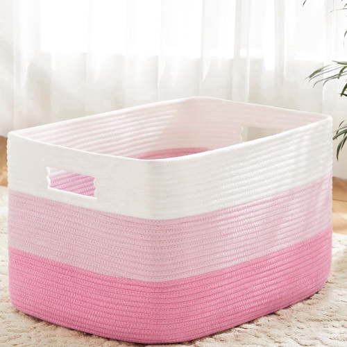 Blanket Basket, Rectangle Woven Baskets for Storage, Laundry Basket for Decorative Nursery Blanket, Toys, Dirty Clothes and Magazine in Shelves, Baby Room, and Living Room