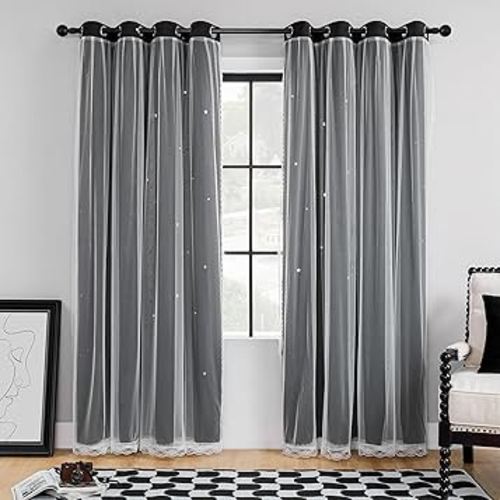 XiDi Black Out Curtains for Girls Bedroom Decor, Ideal for Kids Room with Unicorn Theme, Blackout Curtains for Bedroom Living Room 72 inchs 2 Panel Black