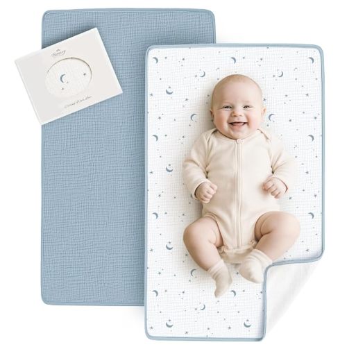 Konssy 2 Pack Waterproof Muslin Portable Changing Pad, Diaper Changing Mat