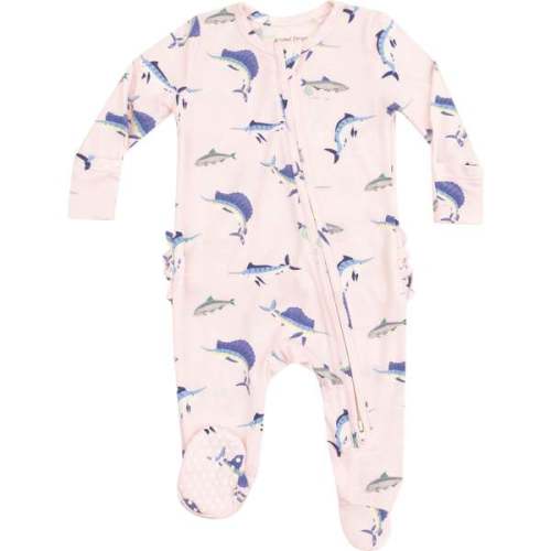 2 Way Zipper Ruffle Back Footie, Deep Sea Fishing Pink - Angel Dear | Maisonette