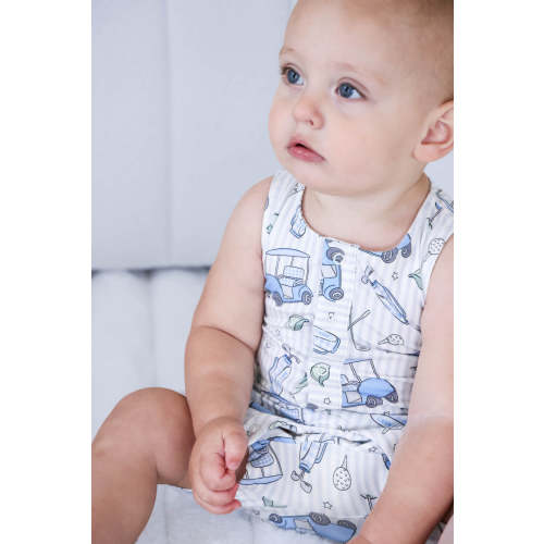 Sleeveless Snap Romper | Caddie Crew Blue
