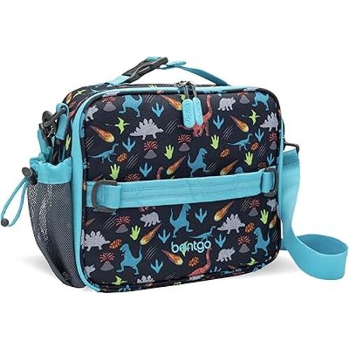 Bentgo Kids Lunch Bag - Durable, Double-Insulated Lunch Bag for Kids 3+; Holds Lunch Box, Water Bottle, & Snacks; Easy-Clean Water-Resistant Fabric & Multiple Zippered Pockets (Dinosaur)