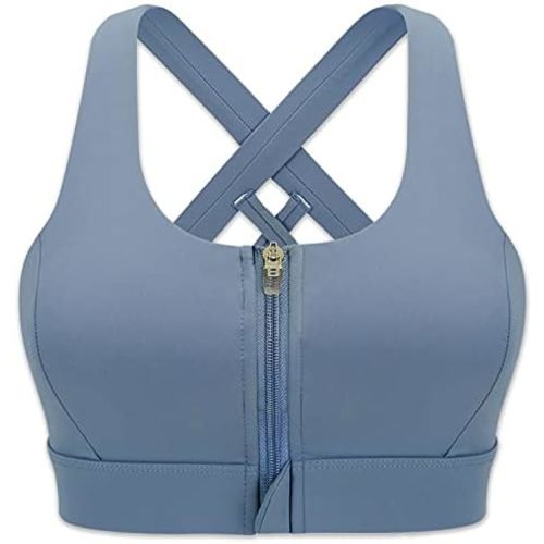 Cordaw Zipper in Front Sports Bra High Impact Strappy Back Support Workout Top