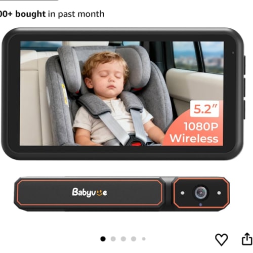 Babyvue BV6 Wireless Baby Car Camera Easy to Install, No Wiring Car Baby Monitor with HD1080P IR Night Vision, 5.2" Screen Car Seat Camera 3X Zoom for Kids