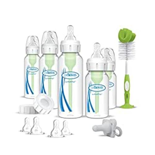Amazon.com: Dr. Brown’s Natural Flow® Anti-Colic Options+™ Narrow Baby Bottle Gift Set, Newborn Essentials with Baby Bottle Brush and 100% Silicone HappyPaci™ Pacifier : Everything Else