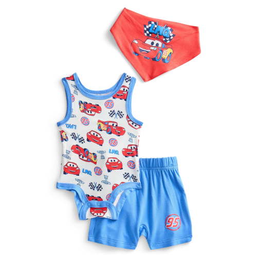 Cars Baby Boys Cozy and Comfortable Viscose Americana Bodysuit and Shorts Set, 3-Piece, Sizes NB-24M