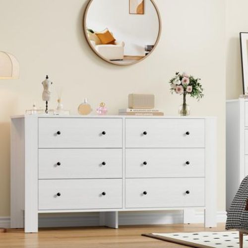 Large 6-Drawer Dresser - Modern Wooden Chest with Deep Storage & Metal Knobs, Double Dresser for Bedroom, Nursery, Entryway & Hallway