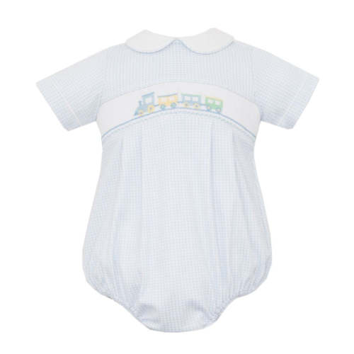 Petit Bebe Knits Blue Gingham Baby Boys Bubble - Smocked Train – Best Dressed Child