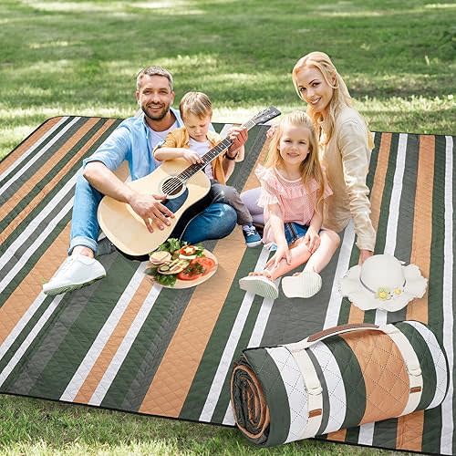 Picnic Blankets Outdoor Extra Large - 80"x80" Waterproof Beach Blanket, Machine Washable 3-Layer Foldable Park Mat with Sandproof Backing for Grass, Hiking, Travel, Concerts, Indoor (Orange)