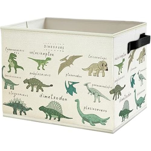 Dinosaur Storage Bins Box with Handles, Dinosaur Nursery Decor, Species of Dino Collapsible Basket Organizer for Boys Playroom Bedroom Bathroom Toys Books Clothes