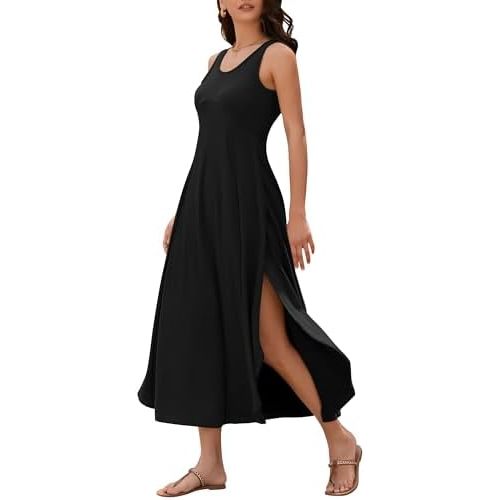 ZAFUL U Neck Backless Split Flowy Maxi Casual Tank Dress